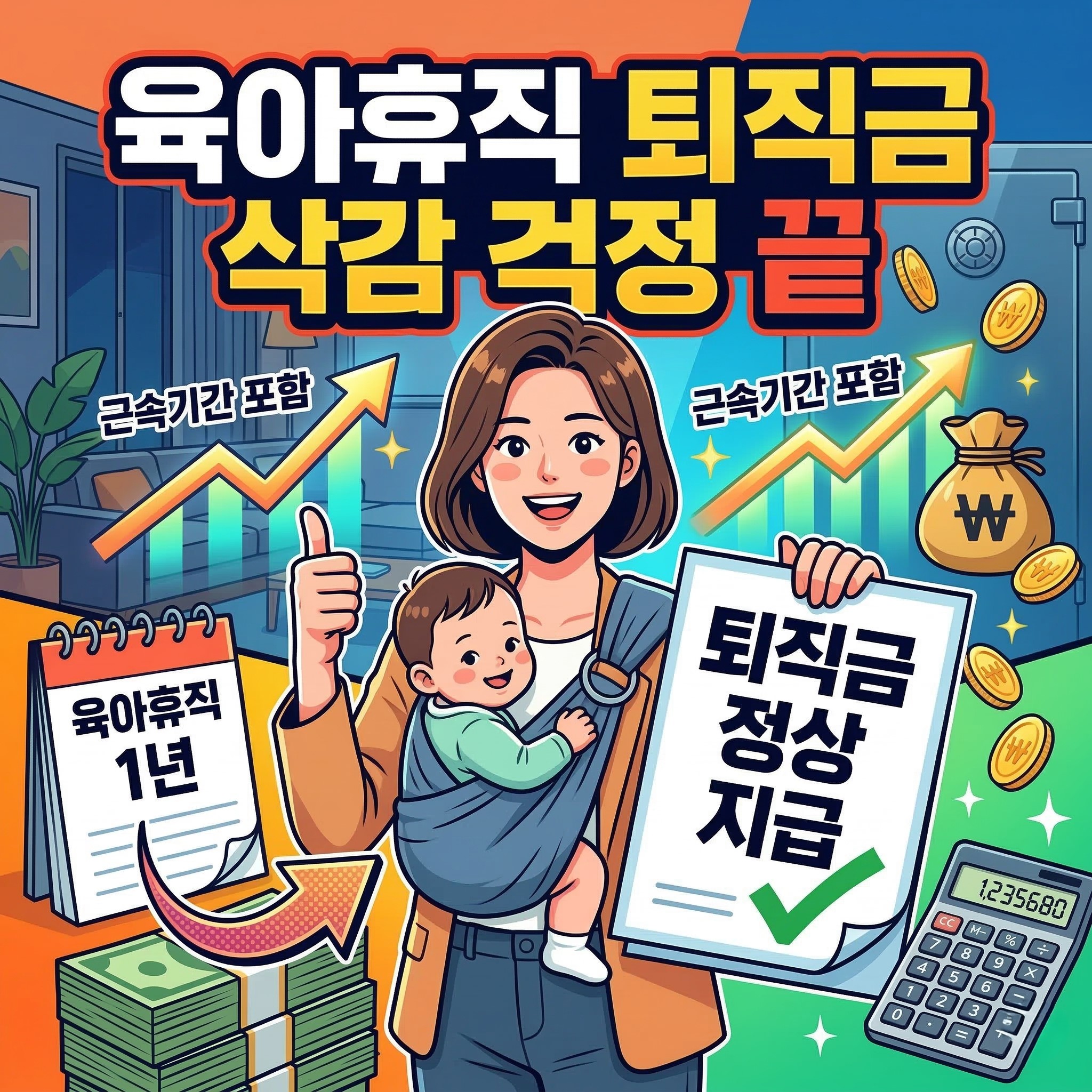 육아휴직 기간은 퇴직금 산정을 위한 근속기간에 포함되어 재직일수가 늘어납니다.
