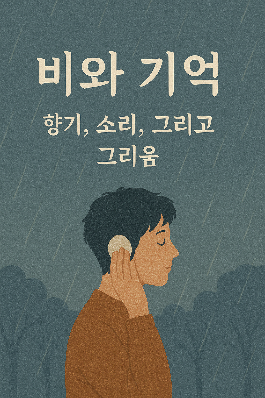 비와 기억 &ndash; 향기, 소리, 그리고 그리움이 교차하는 순간을 표현한 감성 일러스트