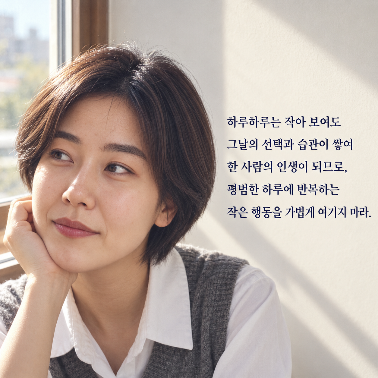 하루하루는 작아 보여도 그날의 선택과 습관이 쌓여 한 사람의 인생이 되므로, 평범한 하루에 반복하는 작은 행동을 가볍게 여기지 마라.