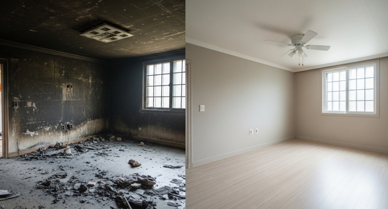 단독주택 화재 복구 전 후 모습