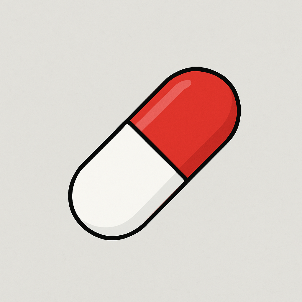 알약표시 이미지 흰색과 빨간색의 연질캡슐의 알약