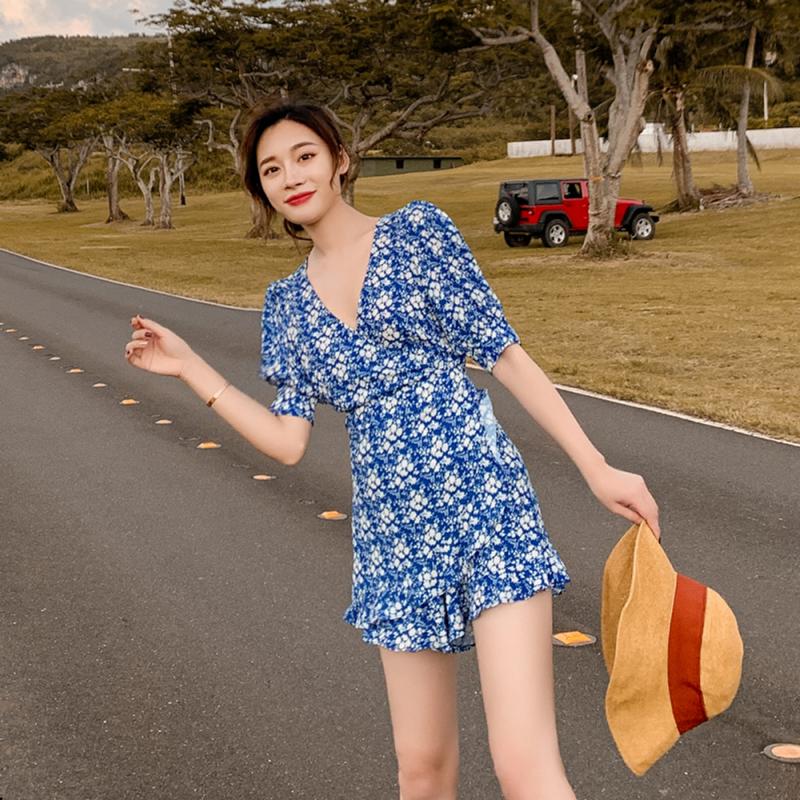 해변 점프슈트 동남아 쉬폰 브이넥 휴양지 괌 발리