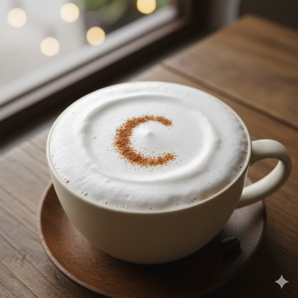 부드러운 우유 거품 위에 시나몬을 뿌린 클래식 카푸치노 컵 이미지(이미지 생성:google)