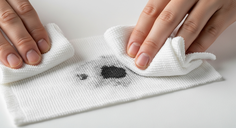 얼룩 아래에 깨끗한 천을 대고