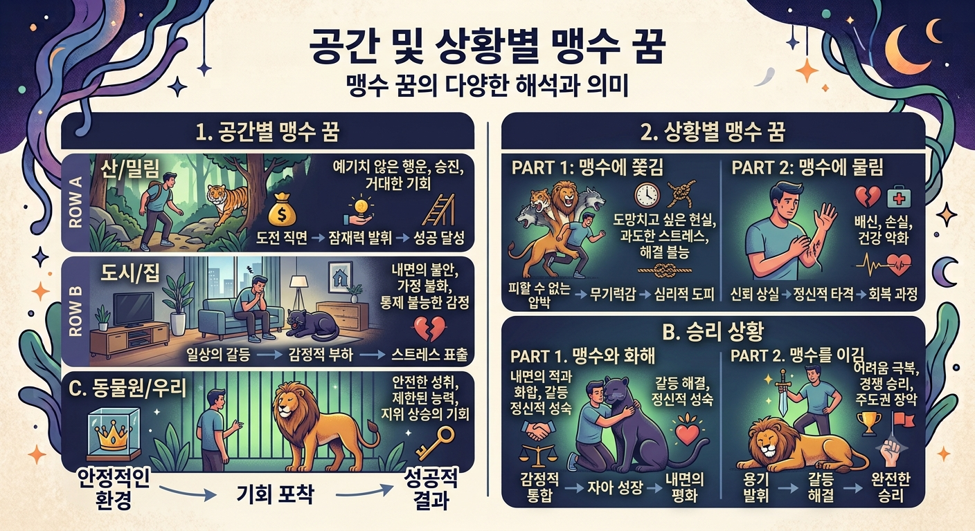 공간 및 상황별 맹수 꿈