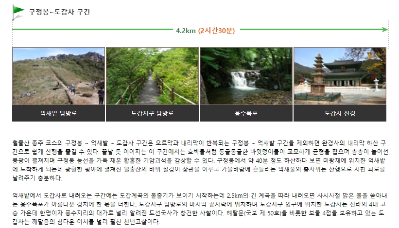 구정봉에서 도갑사까지의 하산 구간 설명