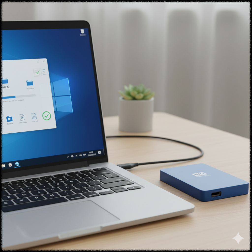 Windows 11 백업 데이터를 외장 하드에 저장하는 모습
