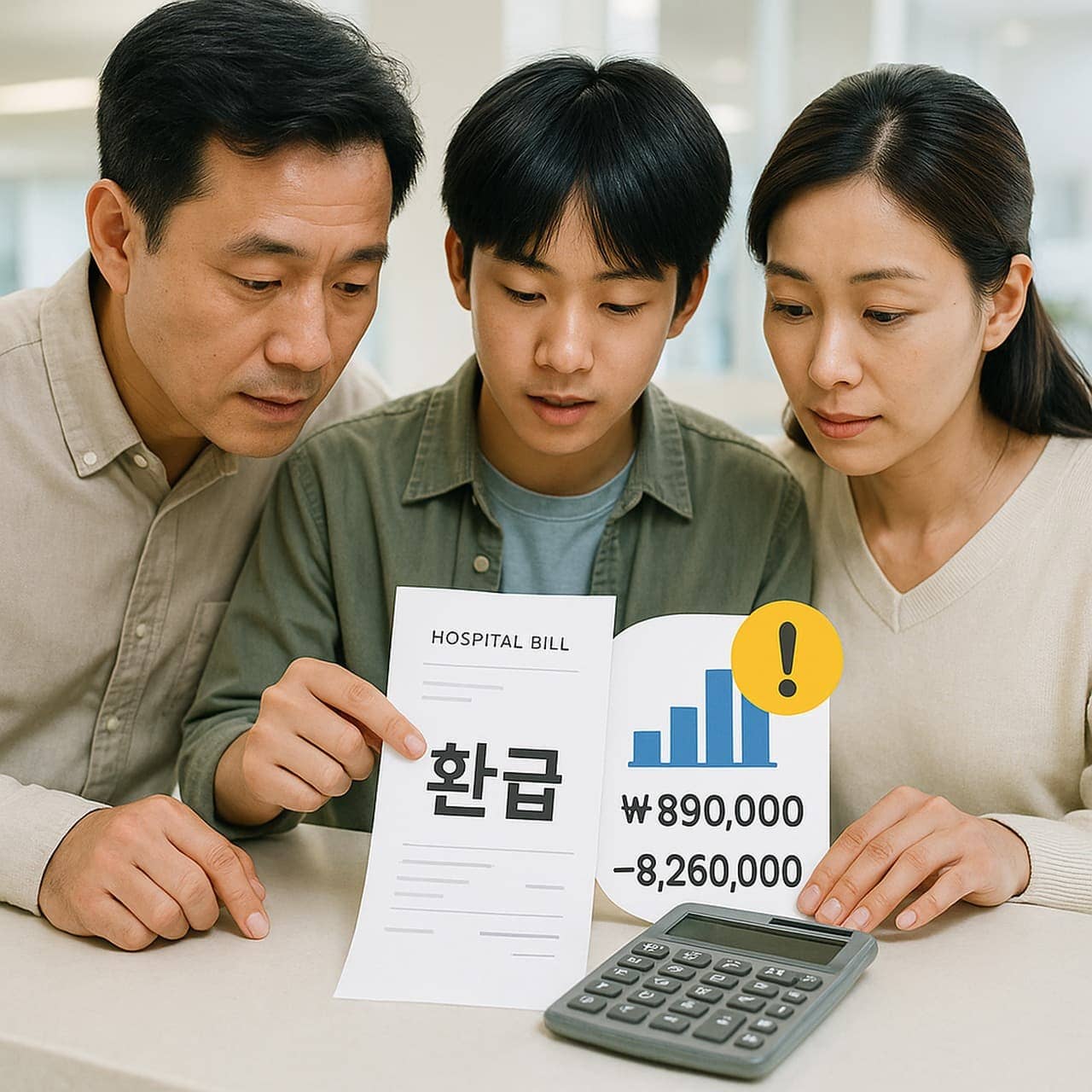 2025 본인부담상한제 환급을 확인하는 한국인 가족