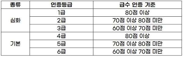 인증 등급 기준