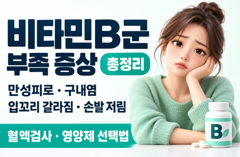 비타민B군 부족 증상 총정리｜만성피로&middot;구내염&middot;입꼬리 갈라짐&middot;손발 저림&middot;혈액검사&middot;영양제 선택법