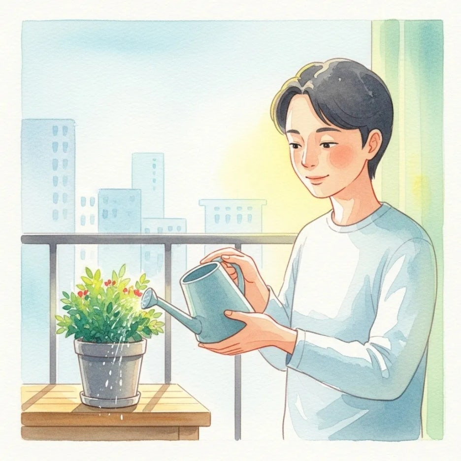 도심 속 베란다에서 식물을 가꾸는 사람