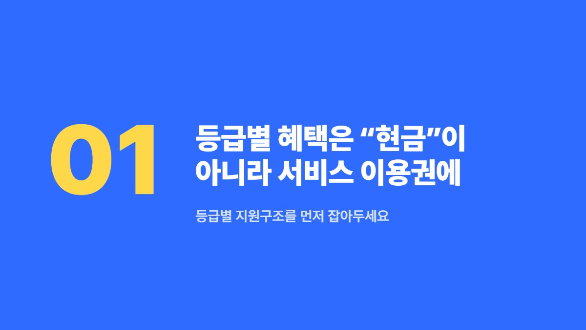 등급별 혜택은 “현금”이 아니라 서비스 이용권에 가깝습니다 — 등급별 지원구조를 먼저 잡아두세요