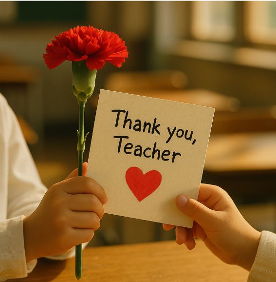 스승의 날 카네이션 꽃과 카드 전해주는 손