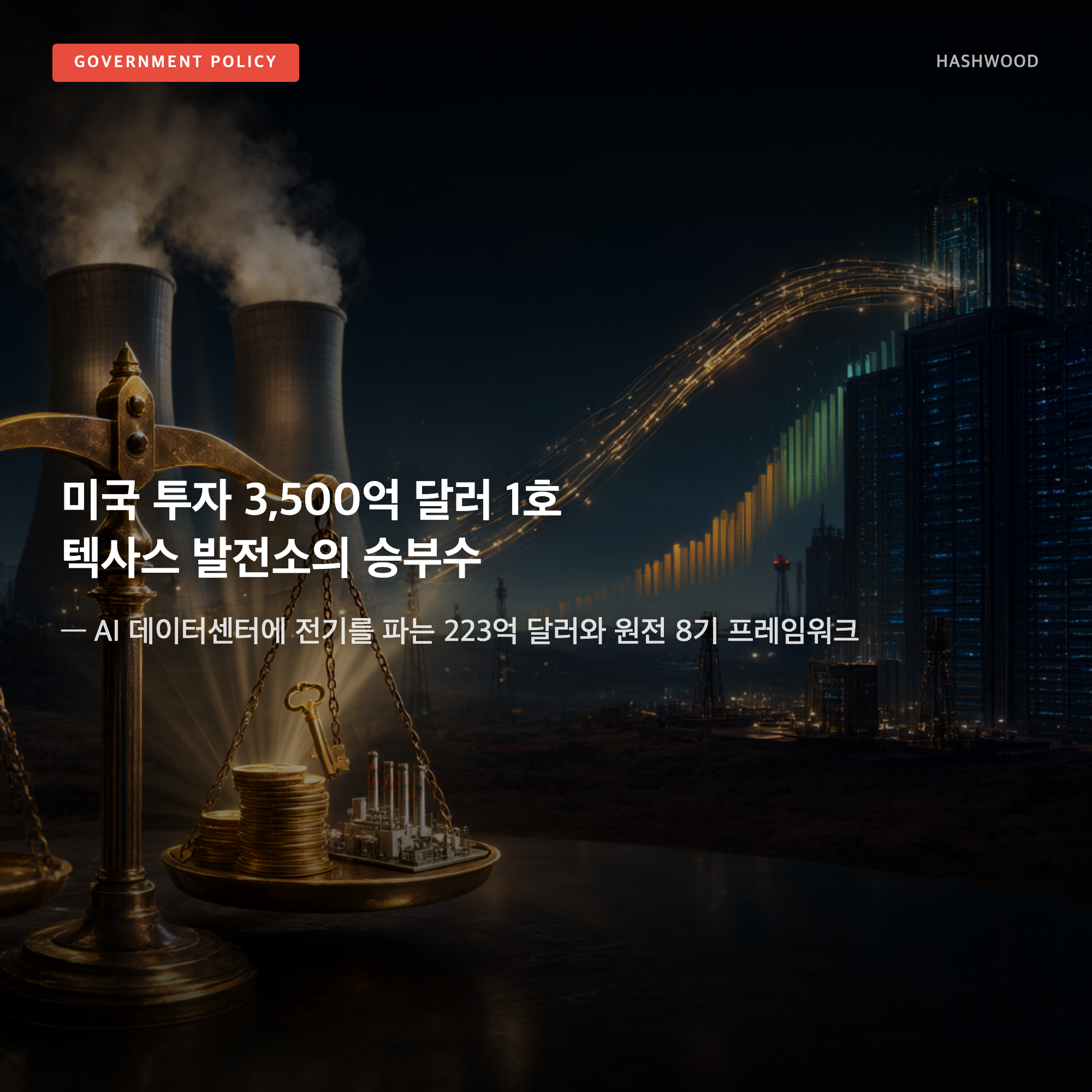 그림: 미국 투자 3,500억 달러 1호 텍사스 발전소의 승부수 — — AI 데이터센터에 전기를 파는 223억 달러와 원전 8기 프레임워크