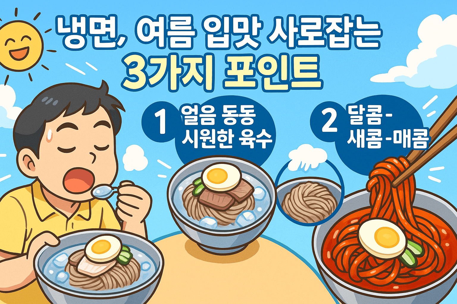 냉면, 여름 입맛 사로잡는 3가지 포인트