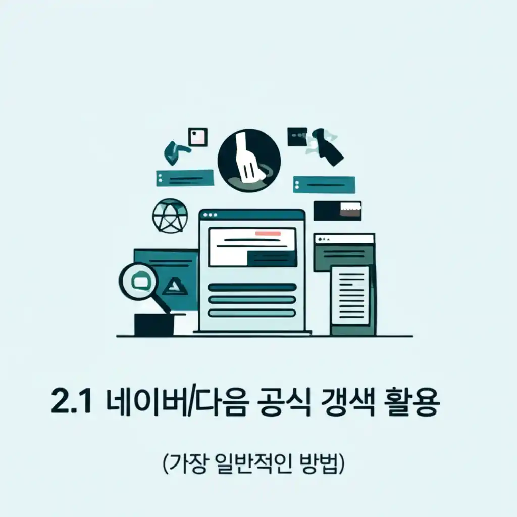 네이버/다음에서 '한국 잡월드 홈페이지 바로가기'를 검색해 공식 사이트에 접속하는 방법 시각화.