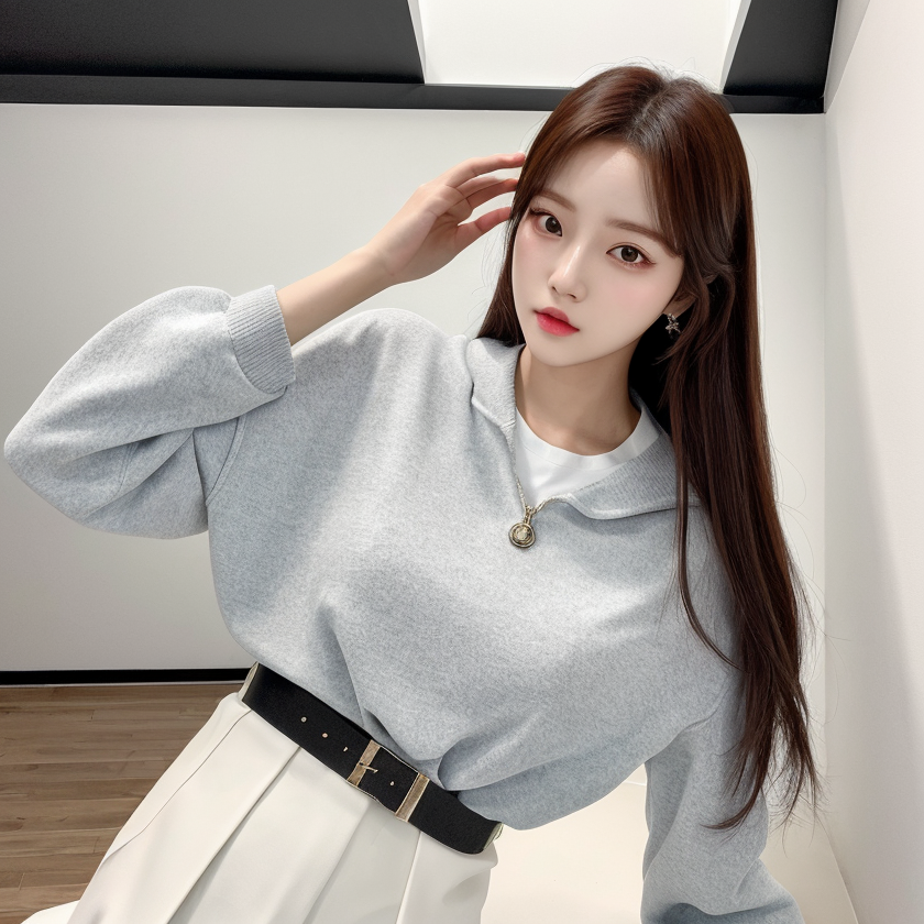 생성형 ai로 만든 손을 머리에 대고 있는 여성 이미지