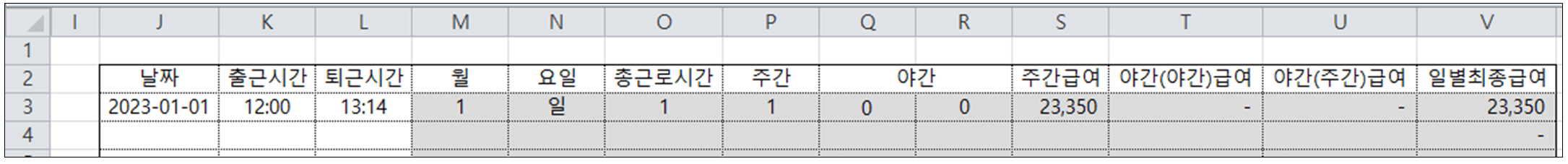 급여계산 조건과 일치 하는 서식과 수식 작성 예제 이미지.