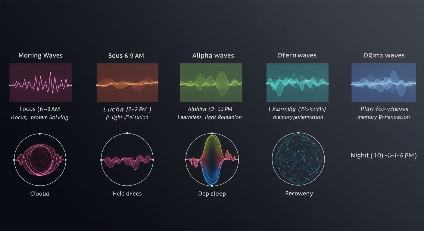 하루 시간대별 뇌파 청취 스케줄을 보여주는 타임라인 그래픽