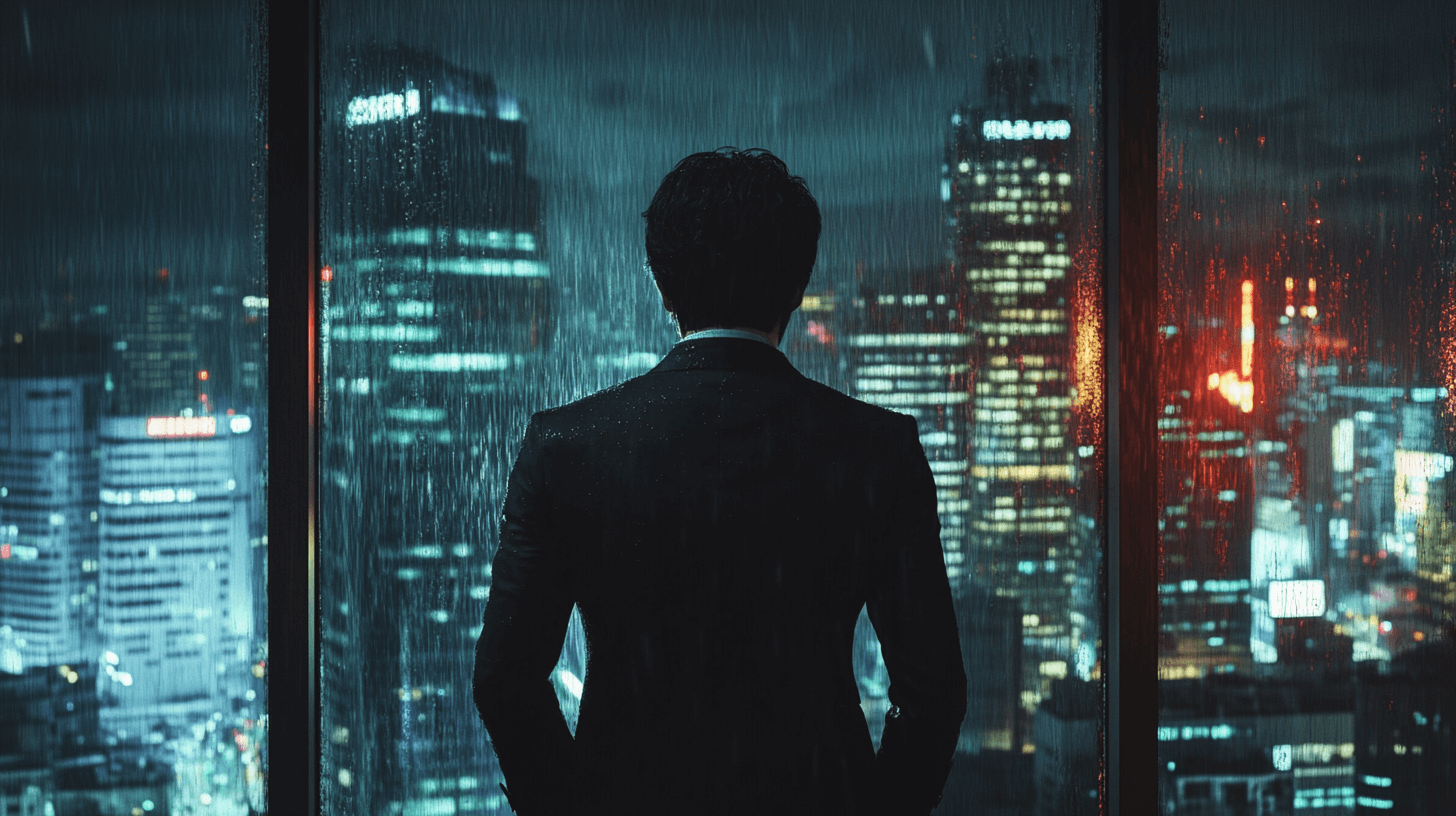 비오는-밤-창-밖을-바라보고-있는-남자-이미지