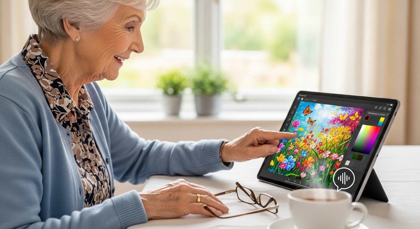 음성 입력과 자동 채색 기능으로 시니어도 쉽게 그림을 완성하는 AI 그림 그리기 앱 사용 모습