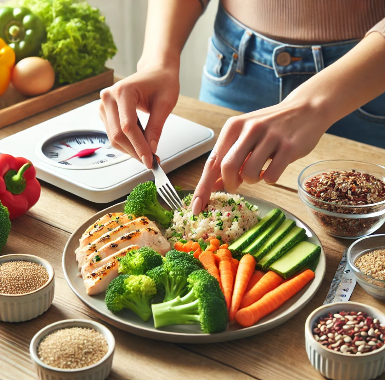다이어트를위해 음식을 조절하는 이미지
