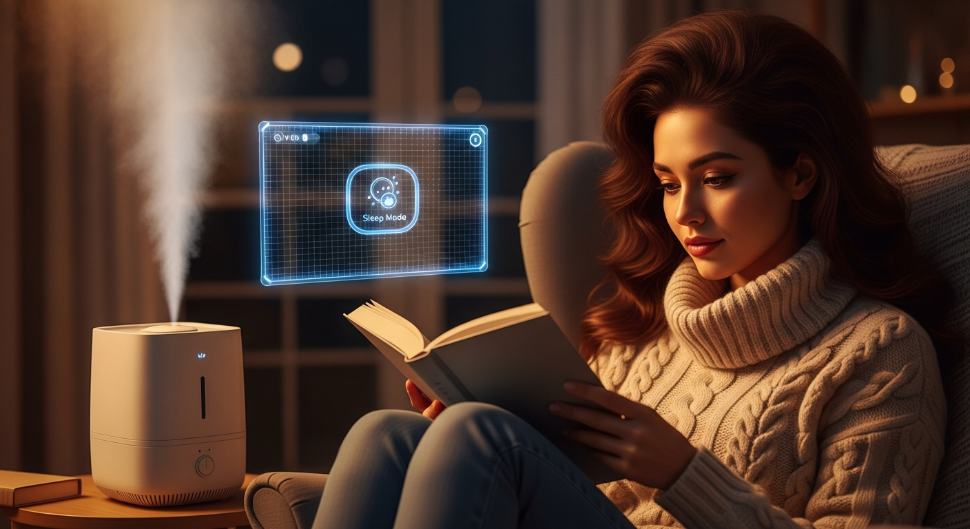 침실 습도 조절과 향기 테라피를 위해 가동 중인 스마트 디퓨저와 가습기