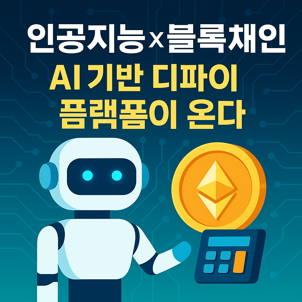인공지능 로봇과 이더리움 코인을 배경으로 한 AI 디파이 플랫폼 썸네일 이미지