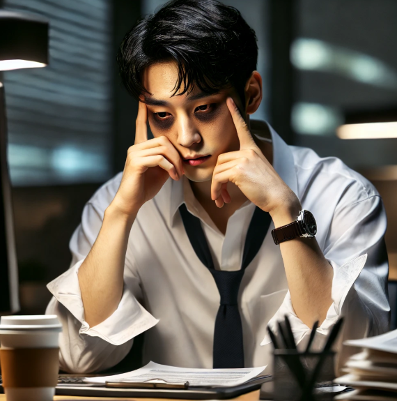 과로로 힘들어 하는 직장인 남성의 모습