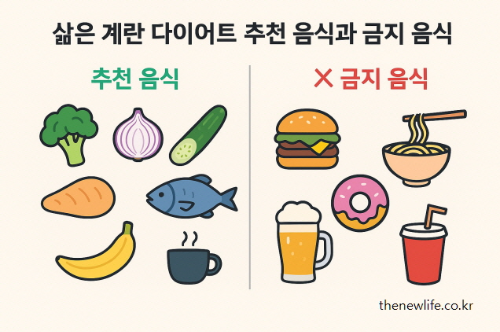 삶은 계란 다이어트 추천 음식과 금지 음식 인포그래픽