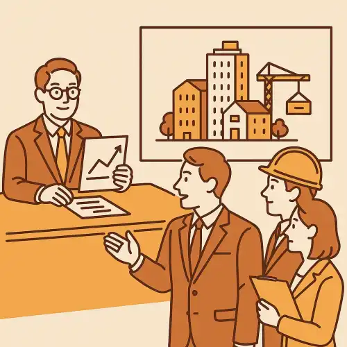부동산 개발 회의 중인 전문가들