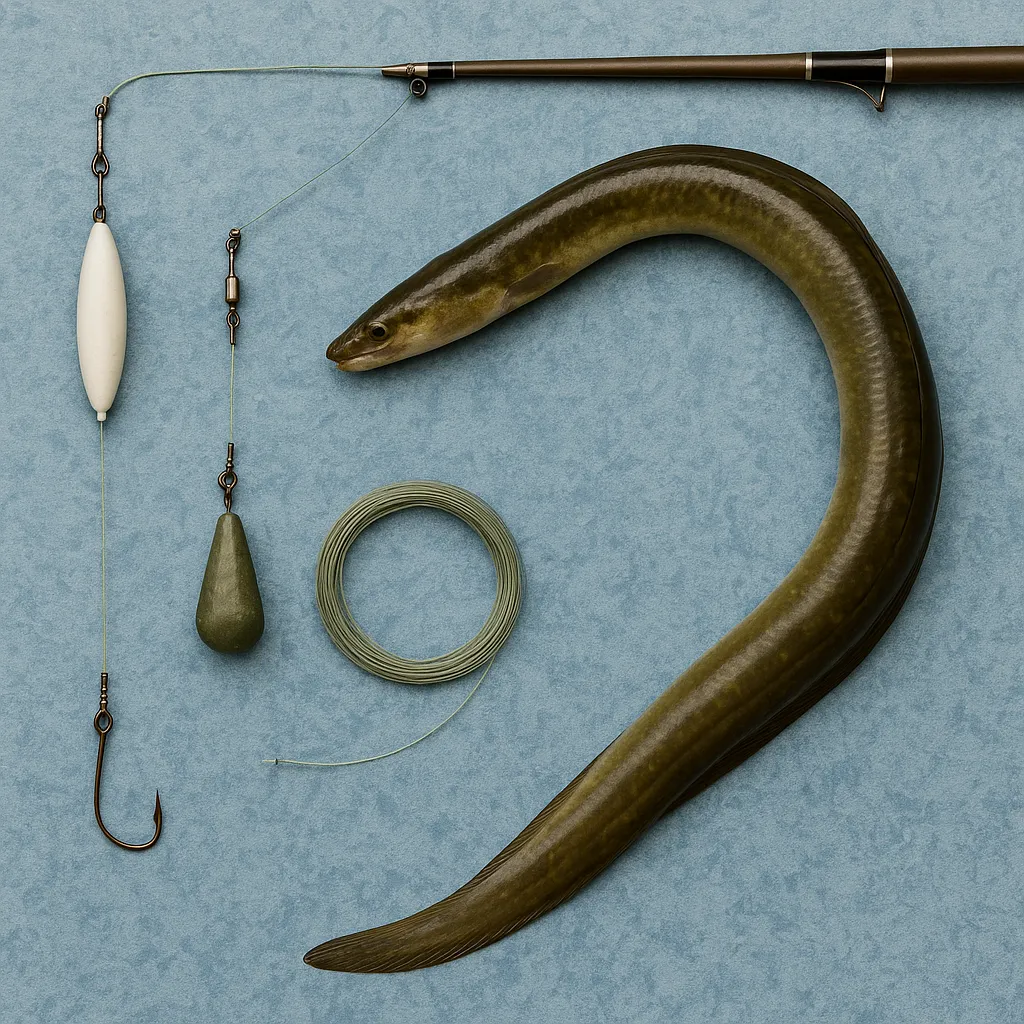 붕장어 낚시에 필요한 채비 구성품을 한눈에 볼 수 있는 상차림