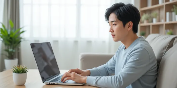 노트북으로 가격 비교하는 모습