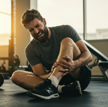 운동 후 다리를 다친 남자