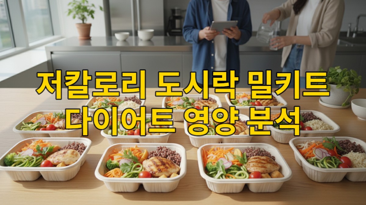2026년 최신 저칼로리 도시락 밀키트들을 식탁에 깔끔하게 진열해 놓은 모습. 닭가슴살, 신선한 채소, 현미밥 등 건강한 재료들이 먹음직스럽게 담겨 있다.