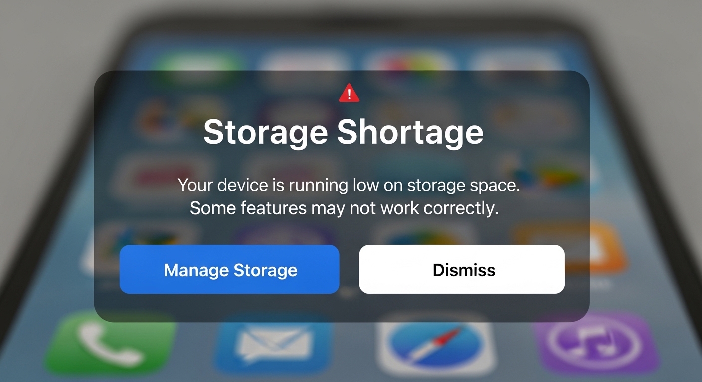 스마트폰 저장 공간 부족 경고 이미지