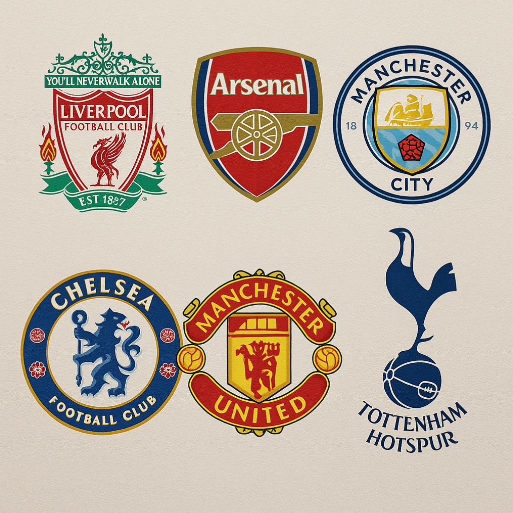 리버풀, 아스널, 맨체스터 시티, 첼시, 맨체스터 유나이티드, 토트넘 엠블럼 이미지