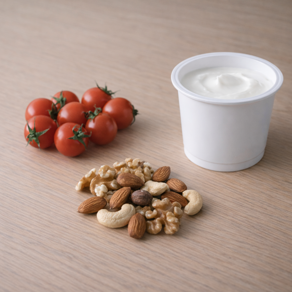 금연 후 늘 수 있는 식욕을 건강한 간식으로 관리하는 방법을 상징한 이미지