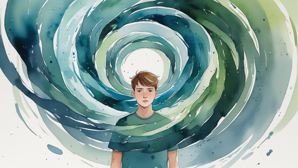 INTP의 강박장애는 끝없는 사고의 자유에서 비롯됩니다. 그러나 그 자유가 방향을 잃고 끝없는 고리를 돌기 시작하면, 자신을 지치게 만들 수 있습니다에 관한 그림