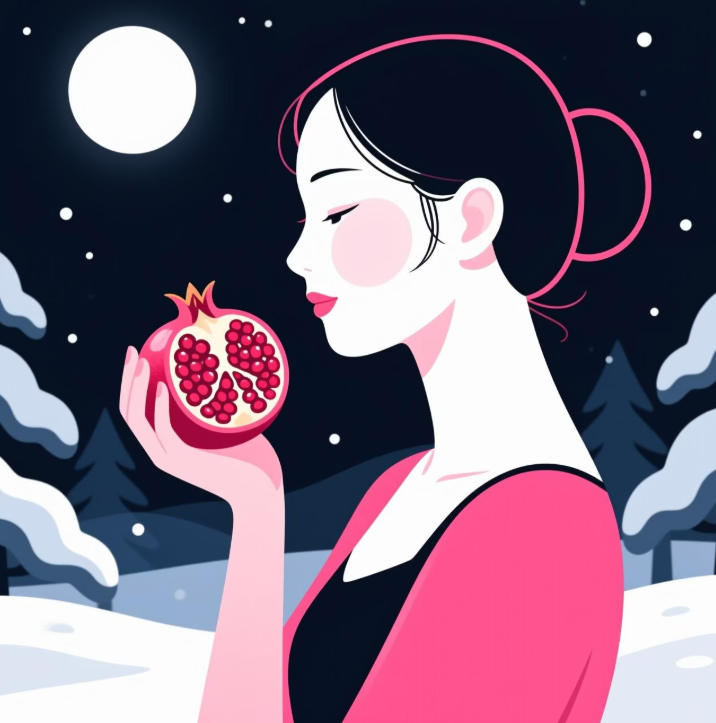 석류를 보고 있는 사람 - 사진