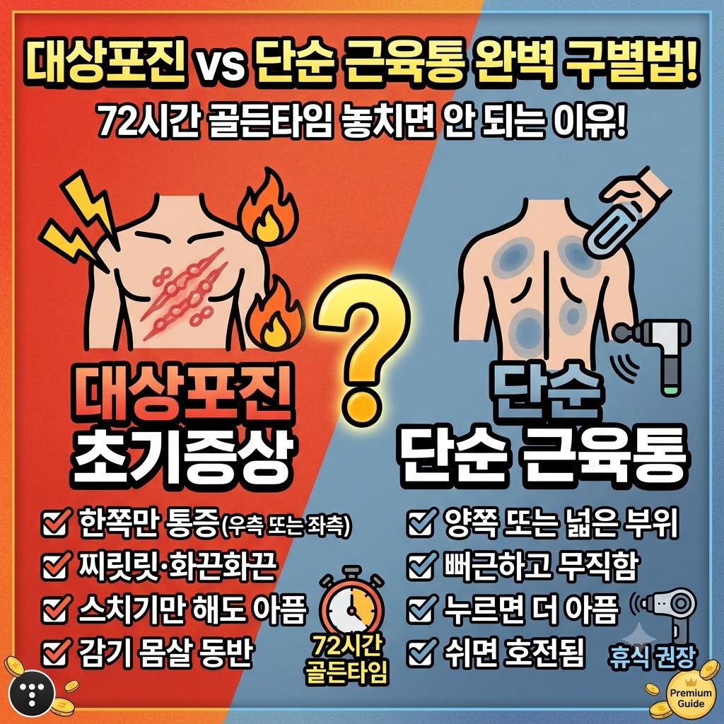 제목: 대상포진 초기증상 vs 단순 근육통 완벽 구별법! 72시간 골든타임 놓치면 안 되는 이유