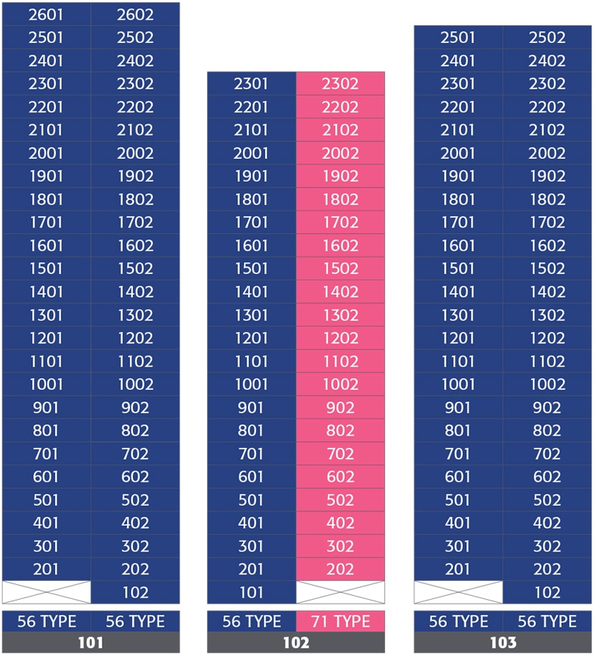 효성해링턴 플레이스 목감역 동・호수 층별 배치도