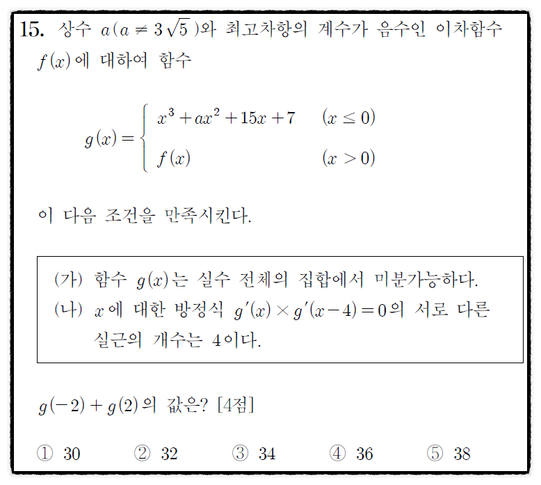 2024년 시행 고3 수능 수학 15번 문제