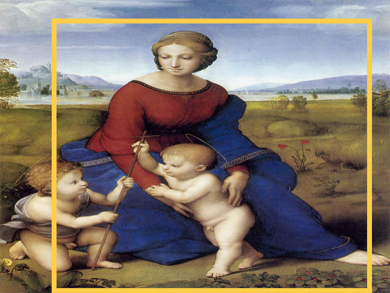 성모와 아기 예수(Madonna del prato)-중앙 강조 부분