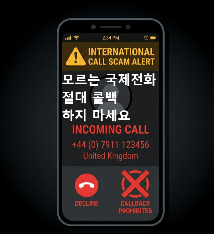 alt="국제전화 수신 화면 모르는 국제전화 절대 콜백 경고"