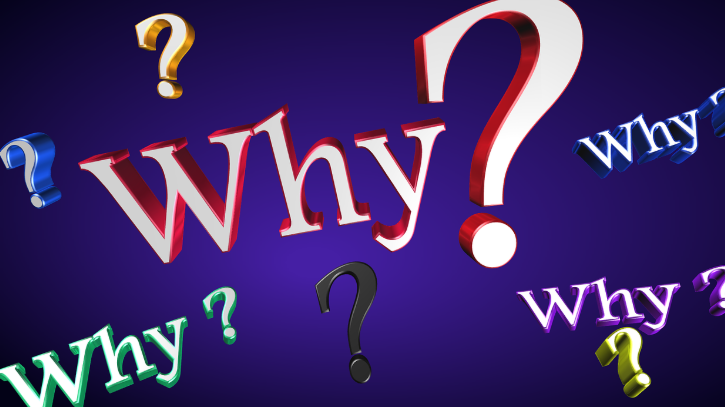 사건의 원인과 이유를 구분하기 전 왜라는 질문이 혼재된 사고 상태를 나타낸 이미지