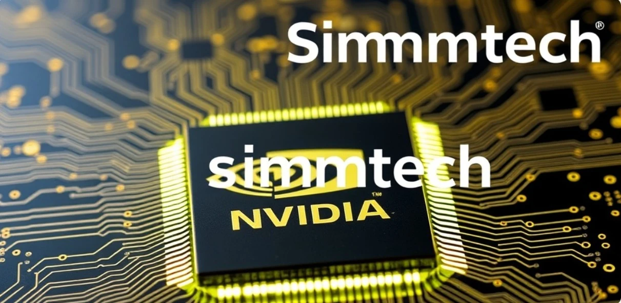 엔비디아 로고가 새겨진 반도체 칩과 심텍 로고가 겹쳐진 이미지