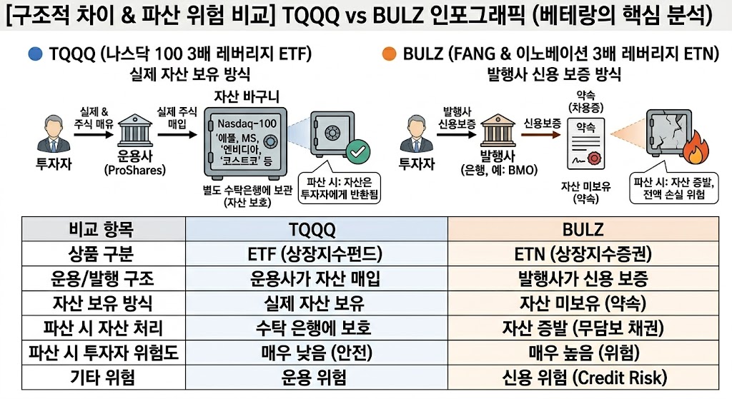 TQQQ vs BULZ 자산 구조적 차이