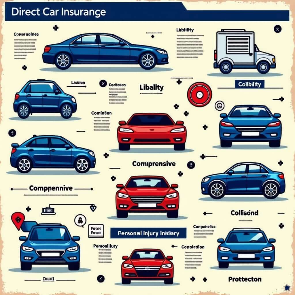 다이렉트 자동차 보험에서 제공하는 다양한 보장 옵션을 나열한 이미지.