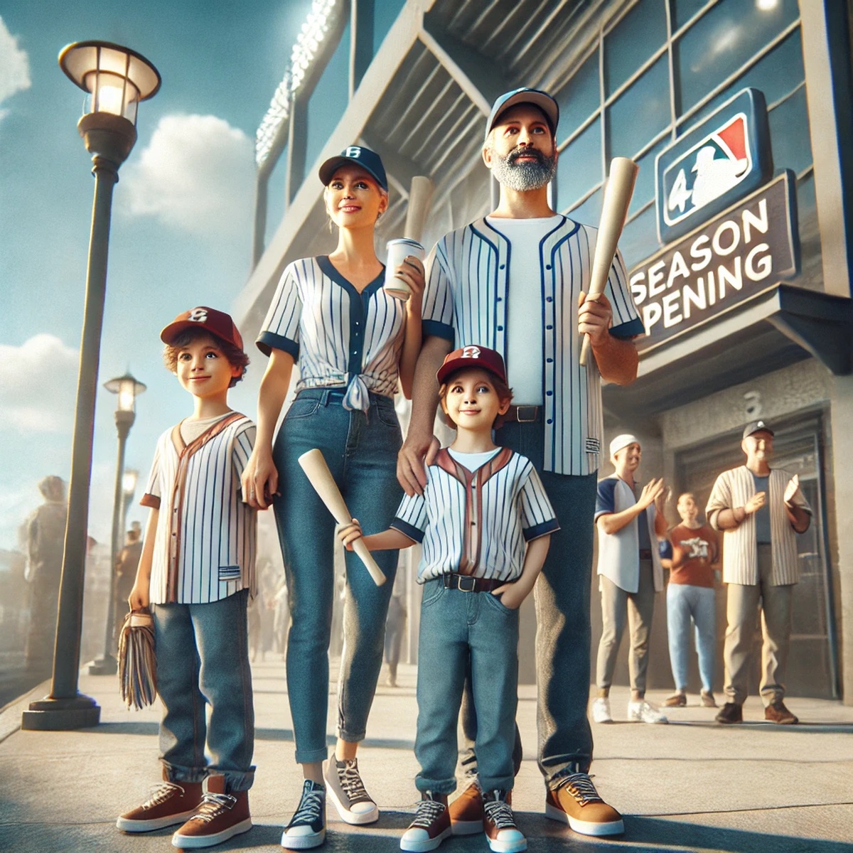 개막전을 기다리는 가족 단위 야구 팬들